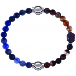 Apollon - Collection MiX - bracelet combinable sodalite 6mm - 10,25cm + agate marron 6mm - Bouddha - 10cm