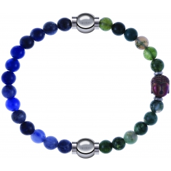 Apollon - Collection MiX - bracelet combinable sodalite 6mm - 10,25cm + agate verte 6mm - Bouddha - 10cm