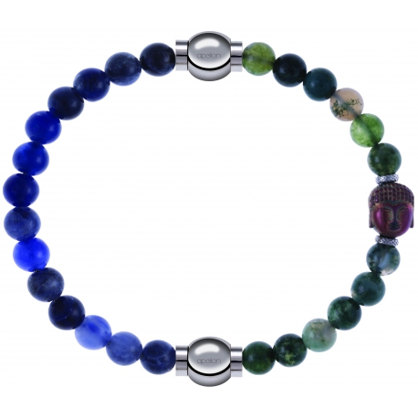 Apollon - Collection MiX - bracelet combinable sodalite 6mm - 10,25cm + agate verte 6mm - Bouddha - 10cm