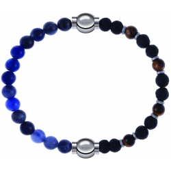 Apollon - Collection MiX - bracelet combinable sodalite 6mm - 10,25cm + oeil de tigre - pierre de lave 6mm - 10,75cm