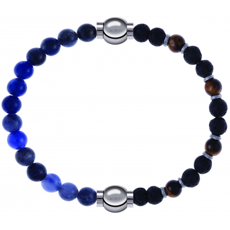 Apollon - Collection MiX - bracelet combinable sodalite 6mm - 10,25cm + oeil de tigre - pierre de lave 6mm - 10,75cm