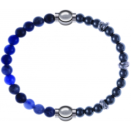 Apollon - Collection MiX - bracelet combinable sodalite 6mm - 10,25cm + hématite 6mm - 10cm