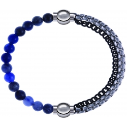 Apollon - Collection MiX - bracelet combinable sodalite 6mm - 10,25cm + chaines 2 tons noir et blancs - 10,25cm