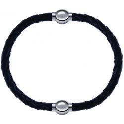 Apollon - Collection MiX - bracelet combinable cuir tressé italien noir - 10,5cm + cuir tressé italien noir - 10,5cm