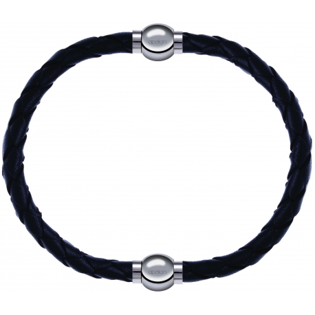 Apollon - Collection MiX - bracelet combinable cuir tressé italien noir - 10,5cm + cuir tressé italien noir - 10,5cm