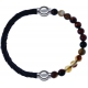 Apollon - Collection MiX - bracelet combinable cuir tressé italien noir - 10,5cm + agate marron 6mm - 10,25cm