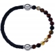 Apollon - Collection MiX - bracelet combinable cuir tressé italien noir - 10,5cm + agate marron 6mm - 10,25cm