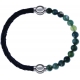 Apollon - Collection MiX - bracelet combinable cuir tressé italien noir - 10,5cm + agate verte mousse 6mm - 10,25cm