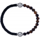 Apollon - Collection MiX - bracelet combinable cuir tressé italien noir - 10,5cm + oeil de tigre 6mm - 10,25cm