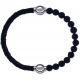Apollon - Collection MiX - bracelet combinable cuir tressé italien noir - 10,5cm + pierre de lave 6mm - 10,25cm