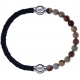 Apollon - Collection MiX - bracelet combinable cuir tressé italien noir - 10,5cm + agate jaspe 6mm - 10,25cm