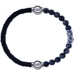 Apollon - Collection MiX - bracelet combinable cuir tressé italien noir - 10,5cm + sodalite 6mm - 10cm