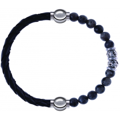 Apollon - Collection MiX - bracelet combinable cuir tressé italien noir - 10,5cm + sodalite 6mm - 10cm