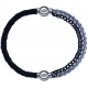 Apollon - Collection MiX - bracelet combinable cuir tressé italien noir - 10,5cm + chaines 2 tons noir et blancs - 10,25cm