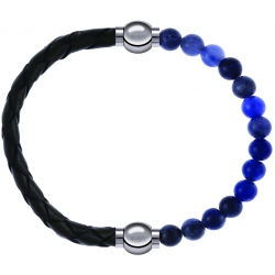 Apollon - Collection MiX - bracelet combinable cuir tressé italien vert - 10,5cm + sodalite 6mm - 10,25cm