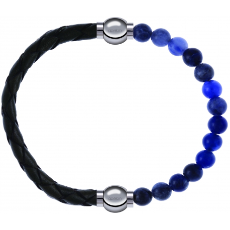 Apollon - Collection MiX - bracelet combinable cuir tressé italien vert - 10,5cm + sodalite 6mm - 10,25cm