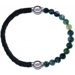 Apollon - Collection MiX - bracelet combinable cuir tressé italien vert - 10,5cm + agate verte mousse 6mm - 10,25cm