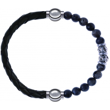 Apollon - Collection MiX - bracelet combinable cuir tressé italien vert - 10,5cm + sodalite 6mm - 10cm