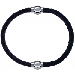 Apollon - Collection MiX - bracelet combinable cuir tressé italien marron - 10,5cm + cuir tressé italien noir - 10,5cm