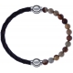 Apollon - Collection MiX - bracelet combinable cuir tressé italien marron - 10,5cm + agate jaspe 6mm - 10,25cm
