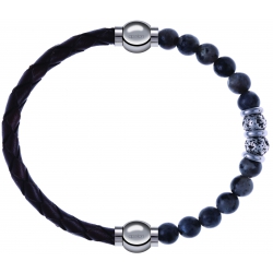 Apollon - Collection MiX - bracelet combinable cuir tressé italien marron - 10,5cm + sodalite 6mm - 10cm