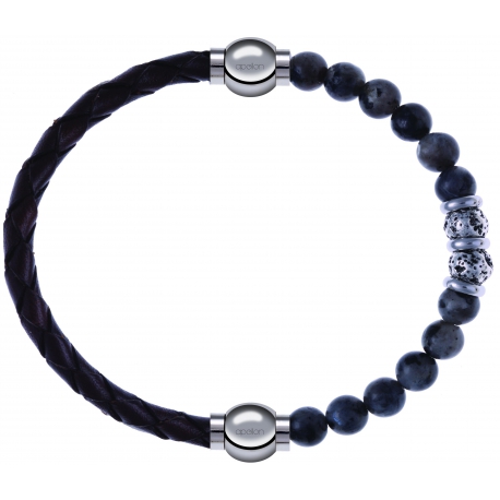 Apollon - Collection MiX - bracelet combinable cuir tressé italien marron - 10,5cm + sodalite 6mm - 10cm