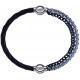 Apollon - Collection MiX - bracelet combinable cuir tressé italien marron - 10,5cm + chaines 2 tons noir et blancs - 10,25cm