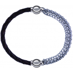 Apollon - Collection MiX - bracelet combinable cuir tressé italien marron - 10,5cm + chaines - 10,25cm