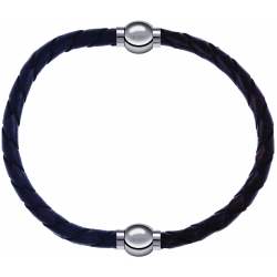 Apollon - Collection MiX - bracelet combinable cuir tressé italien gris - 10,5cm + cuir tressé italien marron - 10,5cm