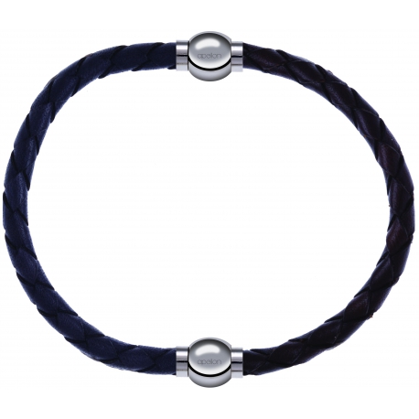 Apollon - Collection MiX - bracelet combinable cuir tressé italien gris - 10,5cm + cuir tressé italien marron - 10,5cm
