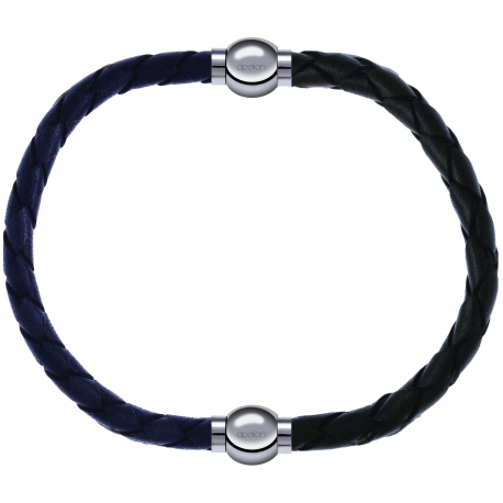 Apollon - Collection MiX - bracelet combinable cuir tressé italien gris - 10,5cm + cuir tressé italien vert - 10,5cm