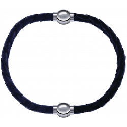 Apollon - Collection MiX - bracelet combinable cuir tressé italien gris - 10,5cm + cuir tressé italien noir - 10,5cm