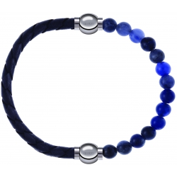 Apollon - Collection MiX - bracelet combinable cuir tressé italien gris - 10,5cm + sodalite 6mm - 10,25cm