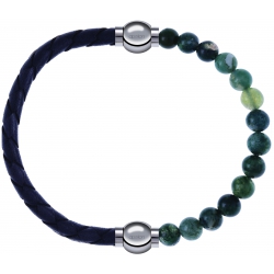 Apollon - Collection MiX - bracelet combinable cuir tressé italien gris - 10,5cm + agate verte mousse 6mm - 10,25cm