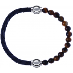 Apollon - Collection MiX - bracelet combinable cuir tressé italien gris - 10,5cm + oeil de tigre 6mm - 10,25cm