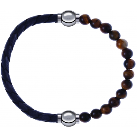 Apollon - Collection MiX - bracelet combinable cuir tressé italien gris - 10,5cm + oeil de tigre 6mm - 10,25cm