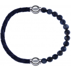 Apollon - Collection MiX - bracelet combinable cuir tressé italien gris - 10,5cm + labradorite 6mm - 10,25cm