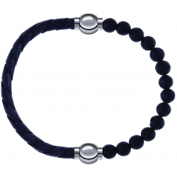 Apollon - Collection MiX - bracelet combinable cuir tressé italien gris - 10,5cm + pierre de lave 6mm - 10,25cm