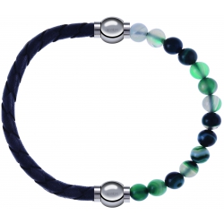 Apollon - Collection MiX - bracelet combinable cuir tressé italien gris - 10,5cm + agate indienne teintée 6mm - 10,25cm