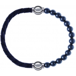 Apollon - Collection MiX - bracelet combinable cuir tressé italien gris - 10,5cm + hématite 6mm - 10,25cm