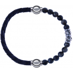 Apollon - Collection MiX - bracelet combinable cuir tressé italien gris - 10,5cm + sodalite 6mm - 10cm