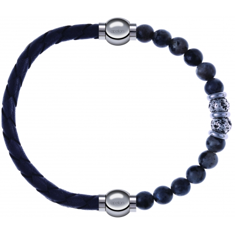 Apollon - Collection MiX - bracelet combinable cuir tressé italien gris - 10,5cm + sodalite 6mm - 10cm