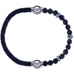 Apollon - Collection MiX - bracelet combinable cuir tressé italien gris - 10,5cm + labradorite 6mm - 10cm