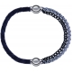 Apollon - Collection MiX - bracelet combinable cuir tressé italien gris - 10,5cm + chaines 2 tons noir et blancs - 10,25cm