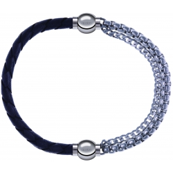 Apollon - Collection MiX - bracelet combinable cuir tressé italien gris - 10,5cm + chaines - 10,25cm