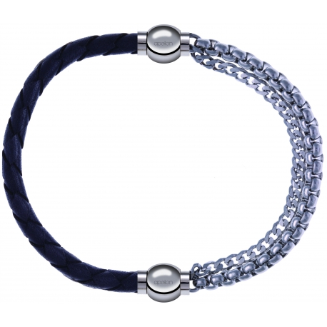 Apollon - Collection MiX - bracelet combinable cuir tressé italien gris - 10,5cm + chaines - 10,25cm