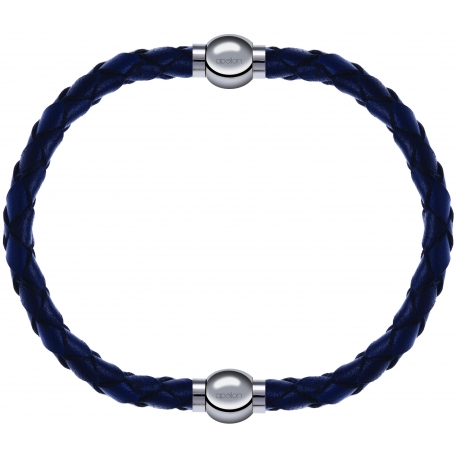 Apollon - Collection MiX - bracelet combinable cuir tressé italien bleu - 10,5cm + cuir tressé italien bleu - 10,5cm