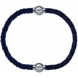 Apollon - Collection MiX - bracelet combinable cuir tressé italien bleu - 10,5cm + cuir tressé italien gris - 10,5cm