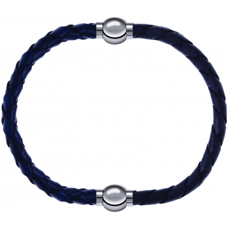 Apollon - Collection MiX - bracelet combinable cuir tressé italien bleu - 10,5cm + cuir tressé italien gris - 10,5cm