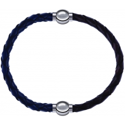 Apollon - Collection MiX - bracelet combinable cuir tressé italien bleu - 10,5cm + cuir tressé italien marron - 10,5cm